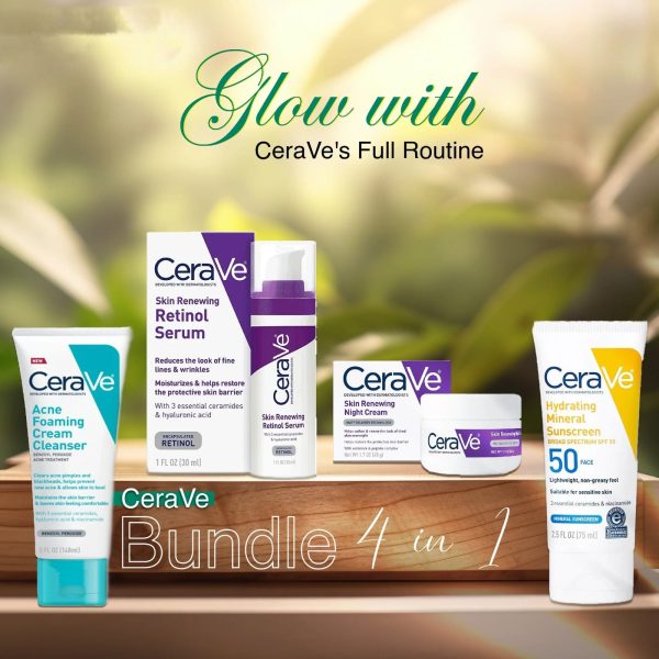 Cerave 4-in-1 Skincare Kit – Night Cream, Sunblock, Cleanser & Serum for Radiant Skin | Free Delivery