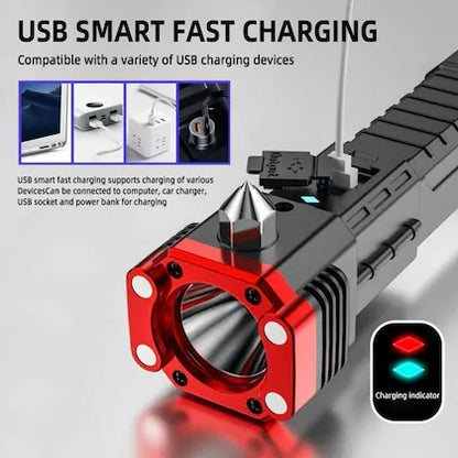 Rechargeable LED Torch & Multifunctional Tactical Hammer with Power Bank (Random Color)